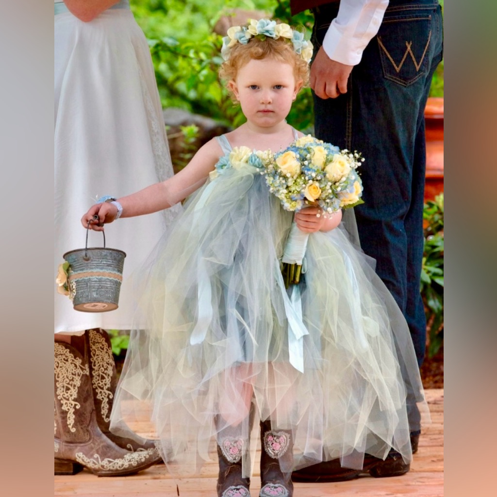 Custom Made Fairytale Blue Green Tulle Flower Girl Dress